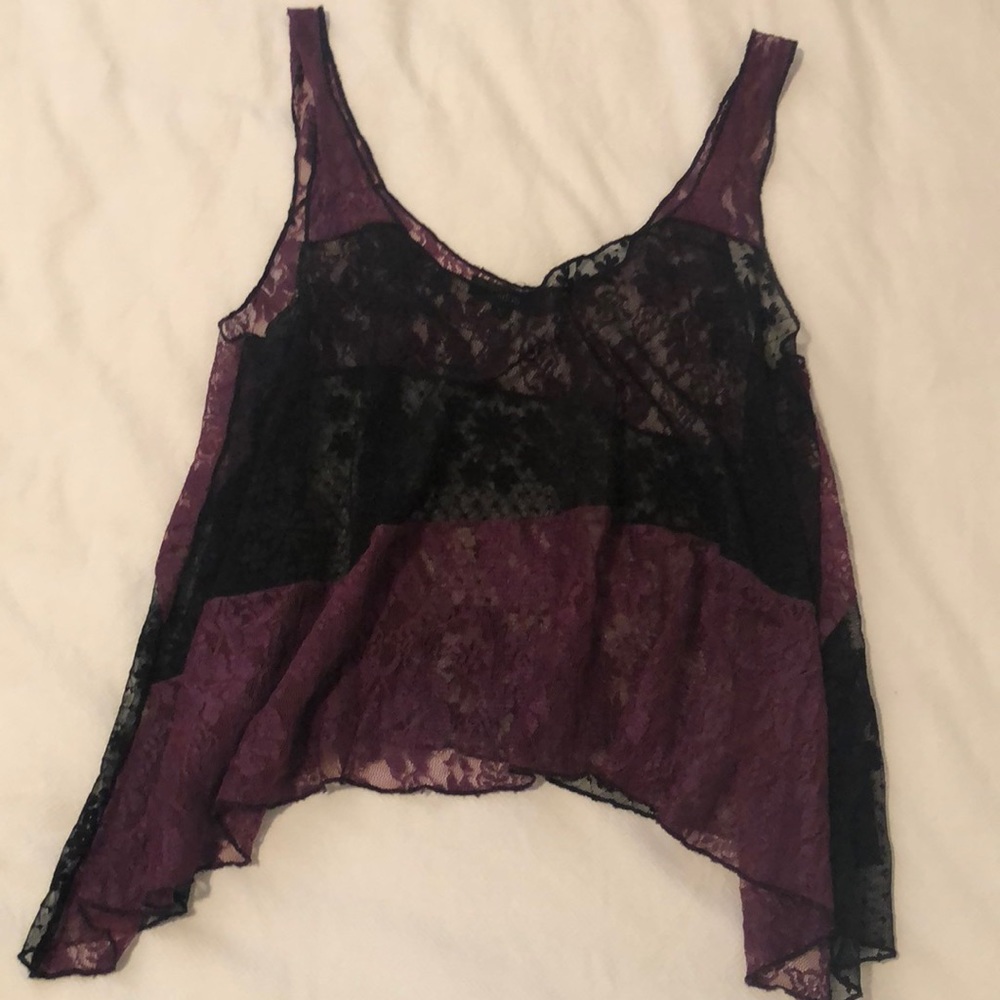 Millau/LF Black and Purple Floral Lace Tank Size M